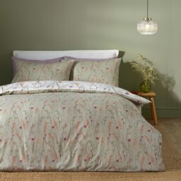 Rackhams Brushed Grasmere Floral Cotton Reversible Duvet Cover Set Green - Super King - Green - thumbnail 2