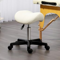 Rackhams Saddle Stool Adjustable Rolling Salon Chair Massage Spa - White - PU, Sponge, Steel - thumbnail 1