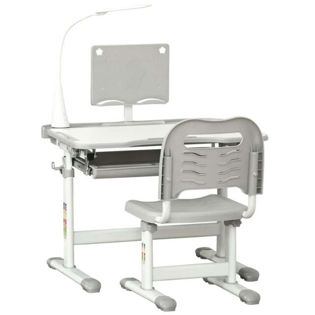 Rackhams Kids Study Desk and Chair Set w/ Adjustable Height, Storage, Drawer, Grey - image 1