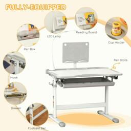Rackhams Kids Study Desk and Chair Set w/ Adjustable Height, Storage, Drawer, Grey - thumbnail 5
