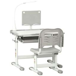 Rackhams Kids Study Desk and Chair Set w/ Adjustable Height, Storage, Drawer, Grey - thumbnail 1