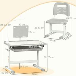Rackhams Kids Study Desk and Chair Set w/ Adjustable Height, Storage, Drawer, Grey - thumbnail 3