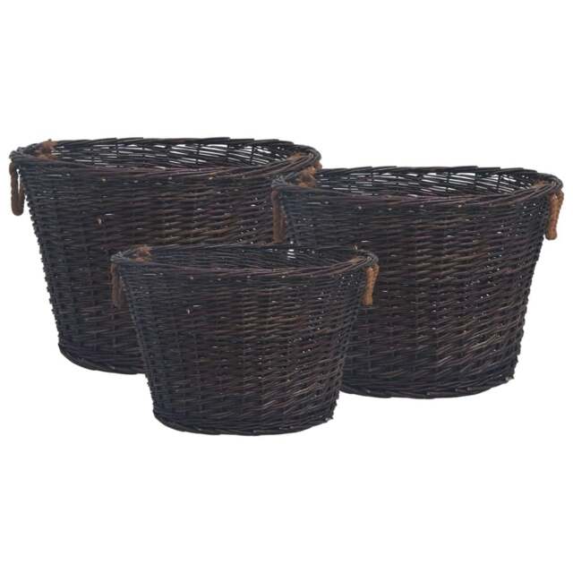 Rackhams 3 Piece Stackable Firewood Basket Set Dark Brown Willow