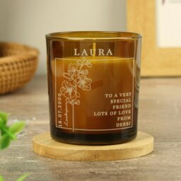 Rackhams Personalised July Birth Flower Amber Glass Candle - thumbnail 2