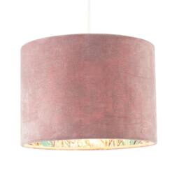 Rackhams Rose Pink Velvet Drum Lamp Shade with Inner Watercolour Floral Pattern - thumbnail 2