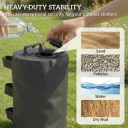 Rackhams Set of 4 Gazebo Water Weights Bags, 500D Sand Weights, Black - Φ20 x 32.5 cm - Gazebo weights bags - Black - thumbnail 4