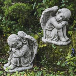 Rackhams Pair of Resting Angels Stone Garden Ornaments - thumbnail 1