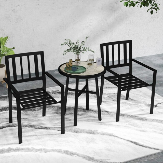 Rackhams 3 Piece Patio Bistro Set with Plastic Top, 2 Stackable Chairs, Grey - Grey - Galvanised Steel, PSPC - 60L x 60W x 71H cm - image 1