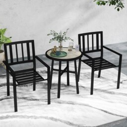 Rackhams 3 Piece Patio Bistro Set with Plastic Top, 2 Stackable Chairs, Grey - Grey - Galvanised Steel, PSPC - 60L x 60W x 71H cm - thumbnail 1