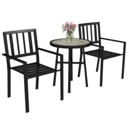 Rackhams 3 Piece Patio Bistro Set with Plastic Top, 2 Stackable Chairs, Grey - Grey - Galvanised Steel, PSPC - 60L x 60W x 71H cm - thumbnail 2