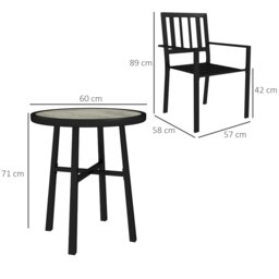 Rackhams 3 Piece Patio Bistro Set with Plastic Top, 2 Stackable Chairs, Grey - Grey - Galvanised Steel, PSPC - 60L x 60W x 71H cm - thumbnail 5