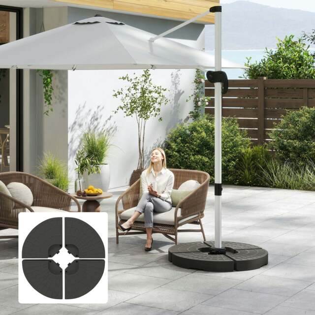 Rackhams 4PCs Cantilever Offset Patio Parasol Base Stand, Water & Sand Filled - image 1