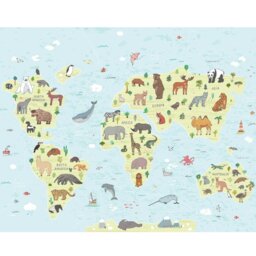 Rackhams Children's World Map Wall Mural - Blue - Large - W350cm x H280cm - thumbnail 2