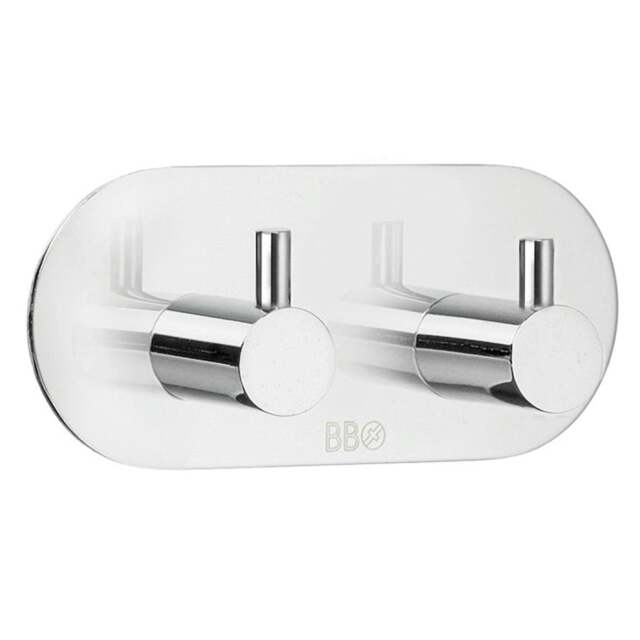 Rackhams Chrome Stainless Steel Double Towel Hook (96 x 48mm) Self Adhesive Bathroom Wall Mounted