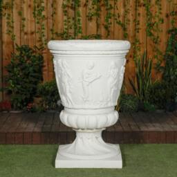 Rackhams Giant Stone White Harvest Design Round Vase Planter 3.94' Tall