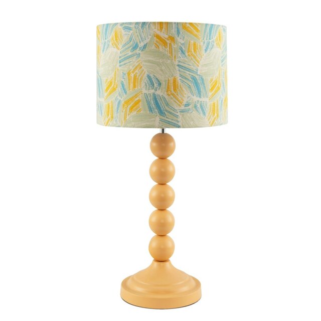 Rackhams Chic Yellow Table Lamp with Graphic Style Multi Colour Fabric Shade - image 1