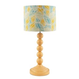 Rackhams Chic Yellow Table Lamp with Graphic Style Multi Colour Fabric Shade