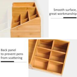 Rackhams Desk Organiser Holder, Bamboo Multi-Function Storage Caddy with 7 Storage Compartments and 2 Drawers, Natural Bamboo - thumbnail 6