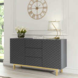 Rackhams Grey Matt Sideboard 140cm Diamond Pattern with Gold Legs - 140 cm  -  MDF/Chipboard - 1 - thumbnail 1