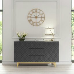 Rackhams Grey Matt Sideboard 140cm Diamond Pattern with Gold Legs - 140 cm  -  MDF/Chipboard - 1 - thumbnail 5