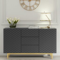 Rackhams Grey Matt Sideboard 140cm Diamond Pattern with Gold Legs - 140 cm  -  MDF/Chipboard - 1 - thumbnail 2