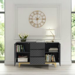 Rackhams Grey Matt Sideboard 140cm Diamond Pattern with Gold Legs - 140 cm  -  MDF/Chipboard - 1 - thumbnail 3