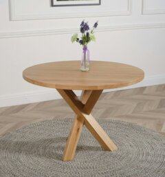 Rackhams Oregon Round Oak Dining Table with Lola Leather Chairs - 1 - 4 chairs - Burgundy - thumbnail 6