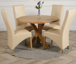 Rackhams Oregon Round Oak Dining Table with Lola Leather Chairs - 1 - 4 chairs - Burgundy - thumbnail 3