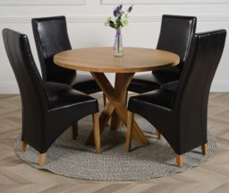 Rackhams Oregon Round Oak Dining Table with Lola Leather Chairs - 1 - 4 chairs - Burgundy - thumbnail 2
