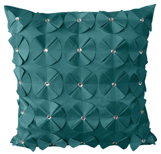 Rackhams 3D Petal Detail With Gem Stud Detail Cushion - 43cm x 43cm - Blue - image 1