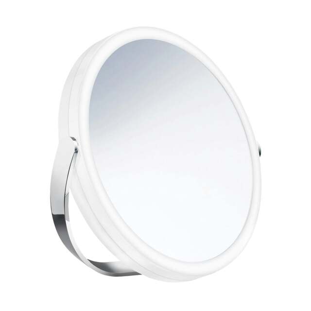 Rackhams Polished Chrome Double Sided LED Mirror - Freestanding with Swivel Stand 7x Magnification Rechargable Battery Bathroom Table Mirror - image 1