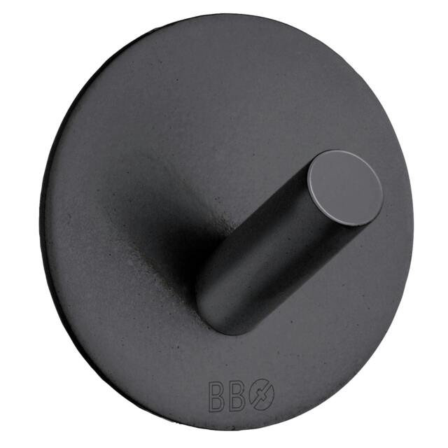 Rackhams Black Stainless Steel Single Towel Hook (48 x 48mm) Self Adhesive Bathroom Wall Mounted - image 1