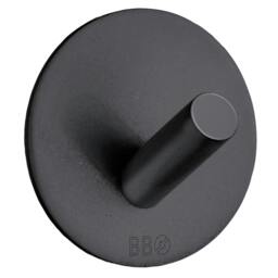 Rackhams Black Stainless Steel Single Towel Hook (48 x 48mm) Self Adhesive Bathroom Wall Mounted