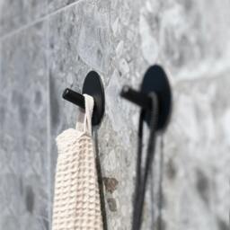 Rackhams Black Stainless Steel Single Towel Hook (48 x 48mm) Self Adhesive Bathroom Wall Mounted - thumbnail 2