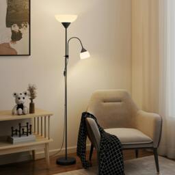 Rackhams Mother-Child Floor Lamp Duo Light with 2 Switches and Round Base - Black - Bulbs not included - Metal, Plastic