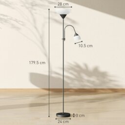 Rackhams Mother-Child Floor Lamp Duo Light with 2 Switches and Round Base - Black - Bulbs not included - Metal, Plastic - thumbnail 4