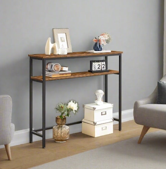 Rackhams Industrial Slim Console Table with Adjustable Shelf - image 1