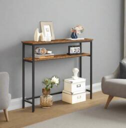 Rackhams Industrial Slim Console Table with Adjustable Shelf