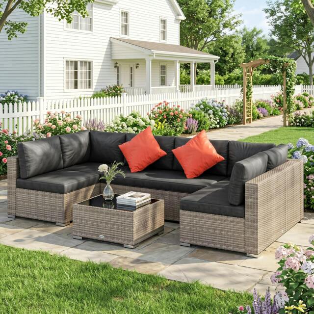 Rackhams 4 PCS Patio PE Rattan Wicker Sofa Conservatory Outdoor Furniture Set - Rattan Sofa Set - 4 - Steel, PE rattan, Polyester - image 1
