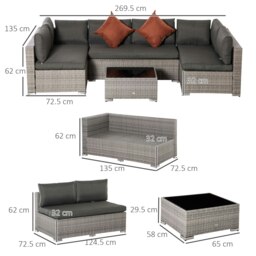 Rackhams 4 PCS Patio PE Rattan Wicker Sofa Conservatory Outdoor Furniture Set - Rattan Sofa Set - 4 - Steel, PE rattan, Polyester - thumbnail 5
