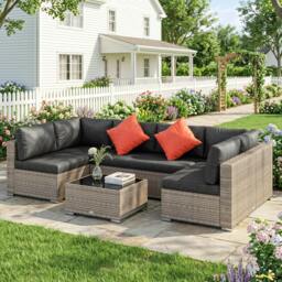 Rackhams 4 PCS Patio PE Rattan Wicker Sofa Conservatory Outdoor Furniture Set - Rattan Sofa Set - 4 - Steel, PE rattan, Polyester