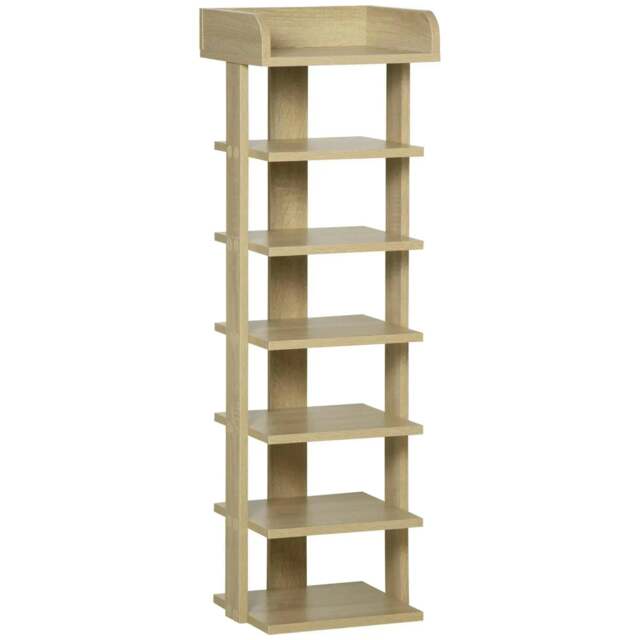 Rackhams 7 Tier Shoe Rack Organizer Storage Shelf Wooden Display Cabinet for Entryway Living Room Bedroom Oak - image 1