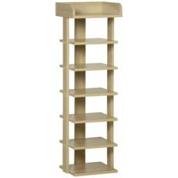 Rackhams 7 Tier Shoe Rack Organizer Storage Shelf Wooden Display Cabinet for Entryway Living Room Bedroom Oak - thumbnail 1