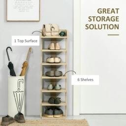 Rackhams 7 Tier Shoe Rack Organizer Storage Shelf Wooden Display Cabinet for Entryway Living Room Bedroom Oak - thumbnail 4