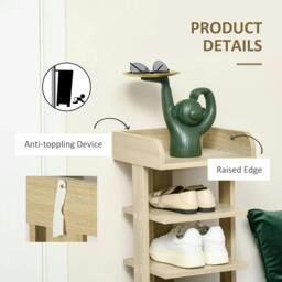 Rackhams 7 Tier Shoe Rack Organizer Storage Shelf Wooden Display Cabinet for Entryway Living Room Bedroom Oak - thumbnail 5