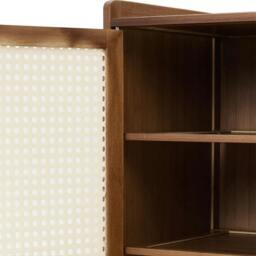 Rackhams Shoe Cabinet Storage Cupboard Footwear Stand Rack Wooden Double Rattan Doors - Brown - Bamboo - thumbnail 5