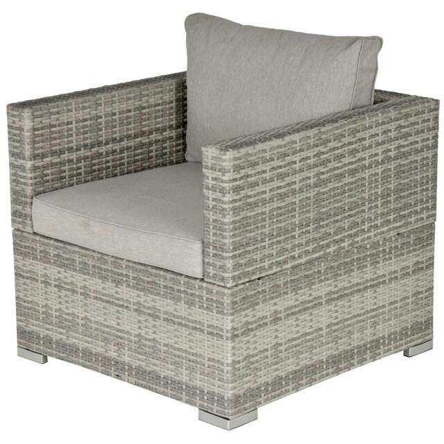 Rackhams Single Seater Rattan Chair Sofa with Padded Cushions, All-Weather PE Wicker Weave Garden Armchair with Armrests, Grey - image 1