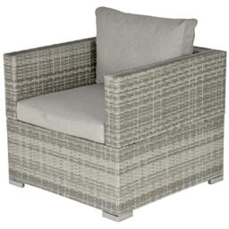 Rackhams Single Seater Rattan Chair Sofa with Padded Cushions, All-Weather PE Wicker Weave Garden Armchair with Armrests, Grey - thumbnail 1