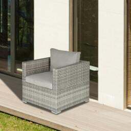 Rackhams Single Seater Rattan Chair Sofa with Padded Cushions, All-Weather PE Wicker Weave Garden Armchair with Armrests, Grey - thumbnail 2
