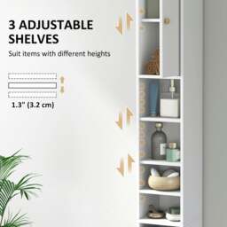 Rackhams Tall Bathroom Cabinet with Drawer and Adjustable Shelves, White - thumbnail 5